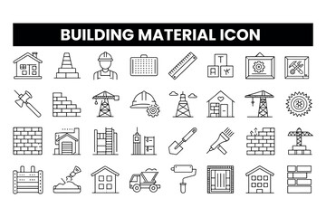 Set of  outline icons related to building material. Linear icon collection. Editable stroke. Vector illustration