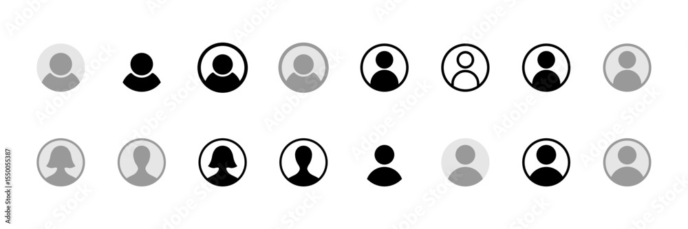 Poster generic anonymous social media web or app ui user account profile avatar image symbol icon set. vect