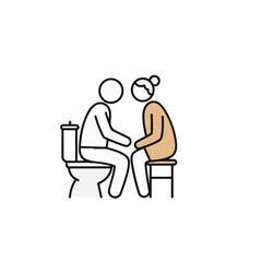 A simple illustration depicting two figures in a restroom setting.