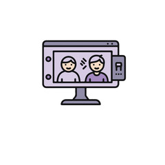 Online communication through a screen display showing two people.