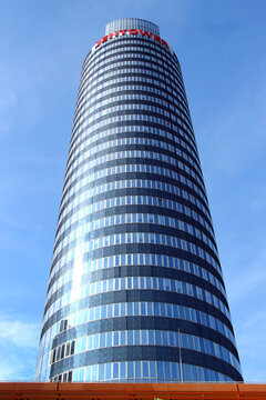 Jena, Germany - June 22, 2025: Jentower high-rise office skyscraper with glass facade in central Jena, Thuringia