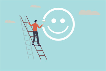 Spreading positivity. Someone on a ladder draws a huge smiley face, symbolizing the act of bringing happiness and good vibes.