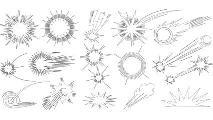 Obraz premium Comic Style Explosion and Blast Effect Outline Vector Set