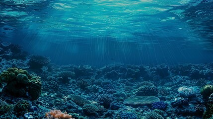 Fototapeta premium close up of a tropical ocean, underwater life, panoramic view of coral blue ocean inside