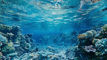 Fototapeta premium close up of a tropical ocean, underwater life, panoramic view of coral blue ocean inside