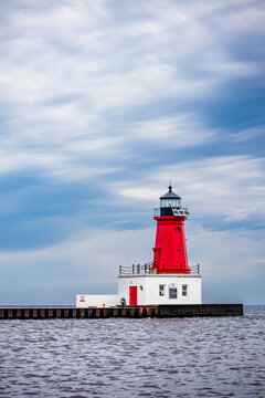 Menominee North Pier Lighthouse "Menominee (Marinette) North Pierhead Light" in Menominee, Michigan on the waters of Lake Michigan and the Menomenee River