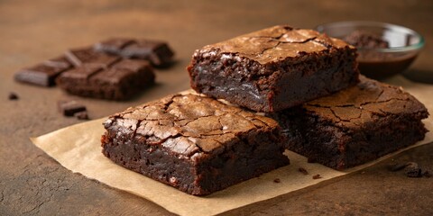 Chocolate Brownies on Brown Background – Decadent Dessert Flat Lay with Warm Tones.
