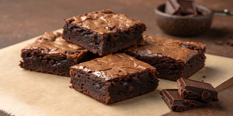 Chocolate Brownies on Brown Background – Decadent Dessert Flat Lay with Warm Tones.