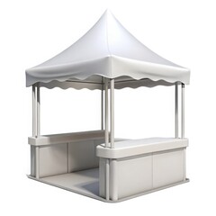 Empty white pop up canopy tent with counter display isolated on white background