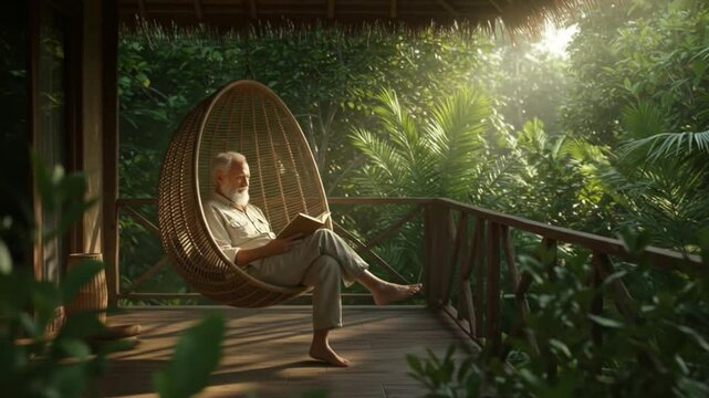 Tranquil Reading Nook in a Lush Jungle Setting