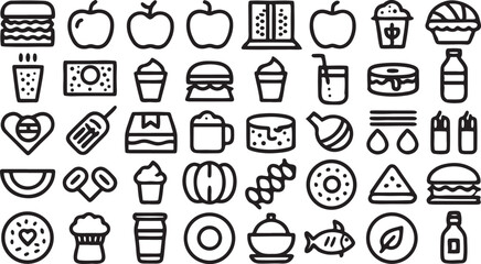 Hand-drawn vector doodle of a set of kitchen utensil icons for home food design