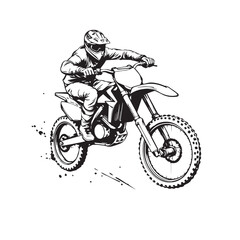 Obraz premium Dynamic black and white illustration of a motocross rider jumping