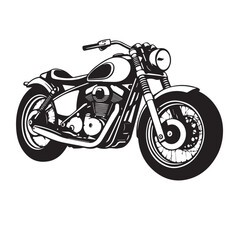 Classic american v twin engine motorcycle in black and white illustration