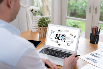 SEO search engine optimization for brisk e-commerce and online retail business showing on computer...