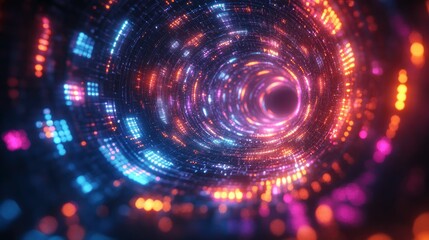 Neon tunnel swirling with lights