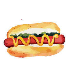 watercolor illustration of Hot Dog clipart isolated