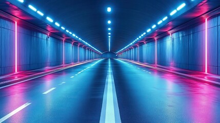 Fototapeta premium Neon tunnel road at night