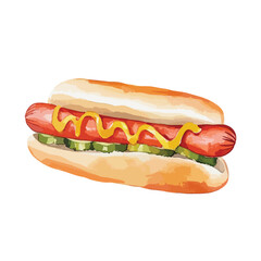 watercolor illustration of Hot Dog clipart isolated