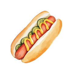 watercolor illustration of Hot Dog clipart isolated