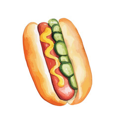 watercolor illustration of Hot Dog clipart isolated