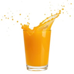 Fresh glass of orange juice with splash on a bright white scene