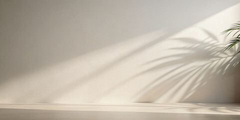 Minimalistic background with blurred palm foliage shadow on wall. pastel room