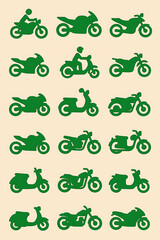 Naklejka premium Green motorcycle scooter vector illustration set transportation vehicle motorbike bike collection 100