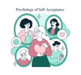 Psychology Of Self Acceptance. Flat Vector Illustration