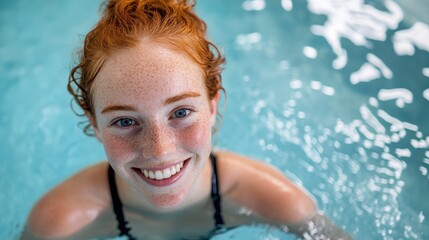 Cheerful Woman Floating in a Refreshing Pool