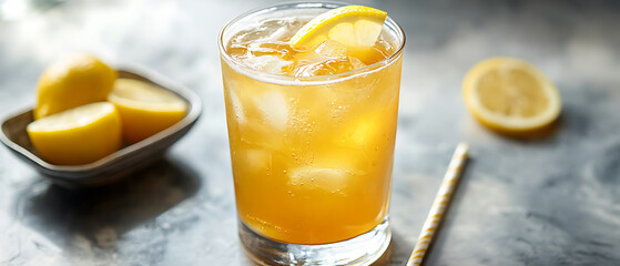 Refreshing Iced Beverage with Lemon Garnish