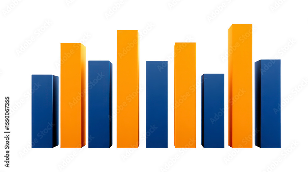 Poster 3d bar graph with alternating blue and orange bars representing data analysis and business growth. b