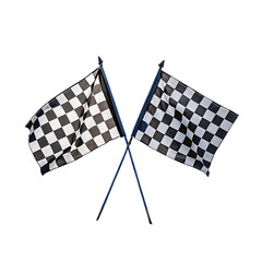 Fototapeta premium Two crossed checkered flags waving signaling the end of a race isolated on transparent background