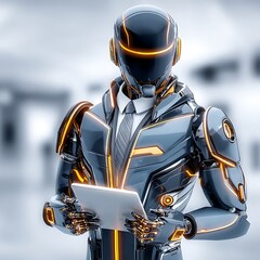 Futuristic robot with tablet