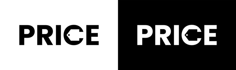 Price  Logo design. Modern wordmark Price with price tag logo design. In black and white version vector illustration.