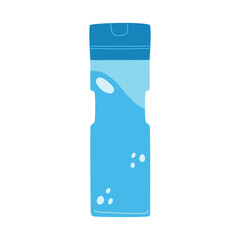Sports water bottle icon. Blue plastic bottle in cartoon style with water.
