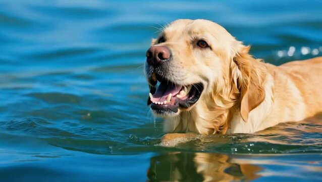  Labrador  nadando en aguas cristalina