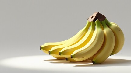 The image features ripe yellow bananas on a white background, with soft shadows, high-resolution, natural lighting, and a realistic texture.