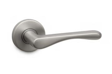 Brushed steel door handle isolated on transparent background, perfect for architectural visualizations or interior design projects