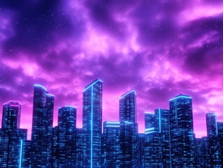 Obraz premium Neon Cityscape at Dusk
