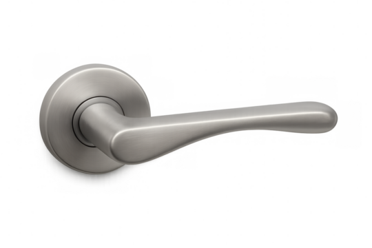 Brushed steel door handle isolated on transparent background, perfect for architectural visualizations or interior design projects