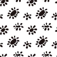 Seamless abstract geometric pattern. Simple background with black, white. Digital brush strokes. Lines, dots, ovals, flowers. Design for textile fabrics, wrapping paper, background, wallpaper, cover.