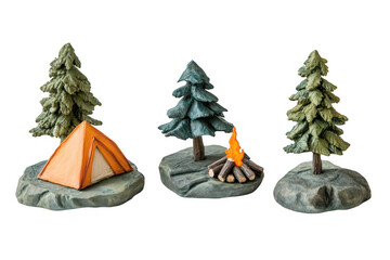 Camping scene with tent and fire isolated on transparent background