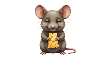 Isolated happy mouse with cheese