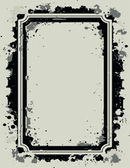 Vertical grunge frame with prominent ink splatters and distressed textures. Perfect for certificates, posters, invitations, or any design that needs an artistic and original touch.