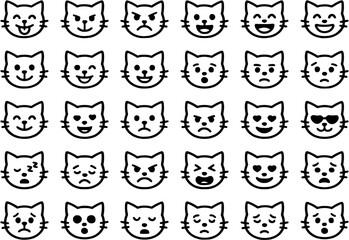 Fototapeta premium Cat Emotions Icon Set, Cute Animated Cats with Expressive Faces and Gestures