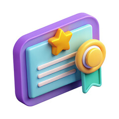 3d cartoon certificate award icon isolated on transparent background