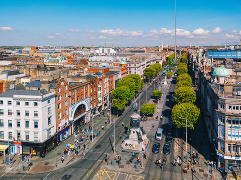 Aerial view of O'Connell street in Dublin, Ireland
