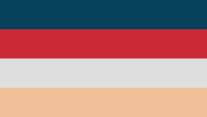 Abstract illustration composed of four horizontal stripes of solid colors: dark blue, vibrant red, grayish white and beige.