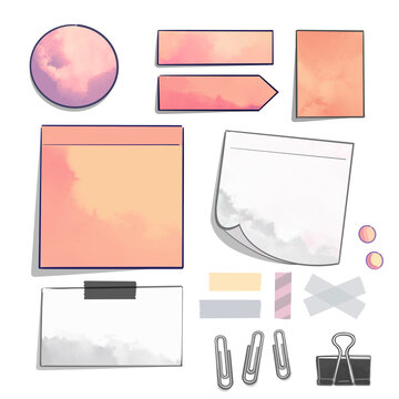 Handgezeichnete Post-it Zettel, Notizzettel, Washitape, Klebestreifen und Pins - B&uuml;ro Sammlung - Teil 8 - Orange Rose Duo Rosa - Wasserfarben - Cutout Illustration / Zeichnung 