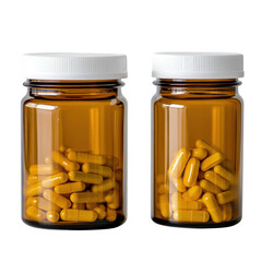 Pills in brown bottles isolated on transparent background